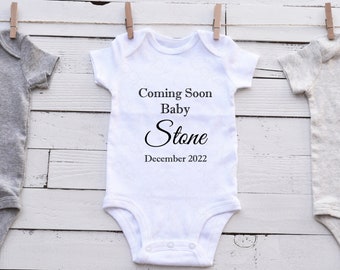 Personalised Pregnancy Baby Reveal Annoucement Bodysuit Vest Coming, Baby Coming Soon Celerbration Time Baby Shower Gift Present