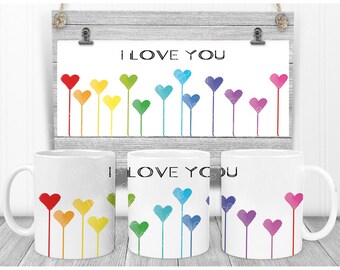 I Love You Mug: Colorful Heart Design, Gift Boxed