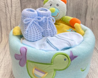 Nappy Cake, Teddy Comforter Theme, Baby shower gift, Baby Boy Blue hamper, Baby boy gift, Mum to be gift, baby shower gift, Gift Wrapped
