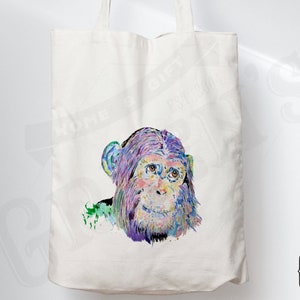 Chimp Monkey, Tote Canvas Bag, Eco Friendly Shopping Shoulder Bag, Gift For Her Gift Present, Rainbow Colours, Adorable Design image 1