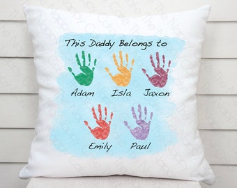 Personalised Cushion This ... Nanny Grandad Mummy Daddy Uncle Auntie Any Relative Belongs to .. Handprints of children / family Present Gift