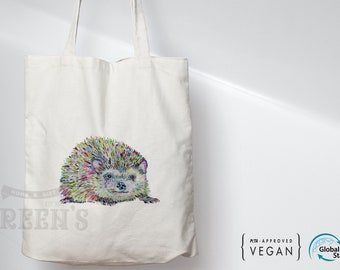Hedgehog Eco Tote Natural Bag, Shopping Shoulder Bag, Gift For Her, Birthday Present Gift Eco Sustainable Nature Cute Design Sustainable