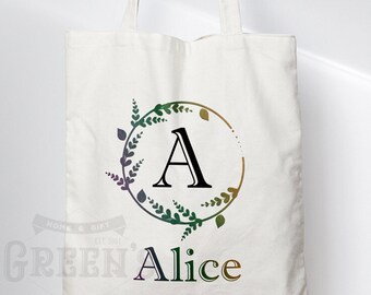 Personalised Name Initial Bag Eco Tote Shopping Shoulder Bag, Positive Vibes, Happy Gift For Her, Special Birthday Present Gift Sustainable