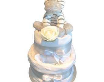 Nappy Cake Unisex Cute Zebra Safari Design 2 Tier Gift Baby Shower Newborn Baby Gender Reveal White / Grey Theme