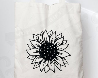 Bold Sunflower Mono Tote Canvas Bag, Eco Friendly Shopping Shoulder Bag, Gift For Her, Floral, Gift Present Women