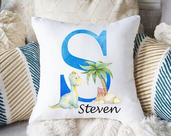 Cute Dinosaur Personalised Childs Name Cushion / Children's Bedroom Baby Birth Birthday Keepsake Cushion Gift Present