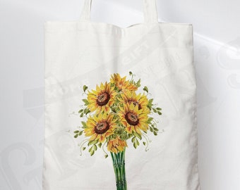 Sunflowers, Canvas Tote Bag, Shopping Shoulder Bag, Shopper Gift For Her, Floral Gift Present, Mother's Day Birthday Bunch of Flowers