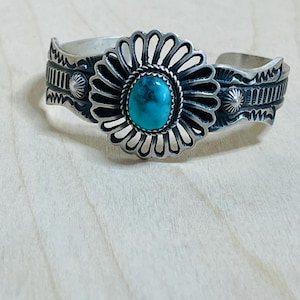 Gorgeous Vintage Turquoise and Sterling Silver Cuff Bracelet