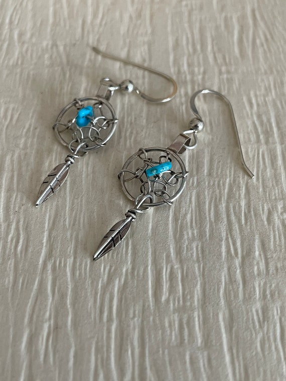 Turquoise  Dream Catcher Earrings - image 2
