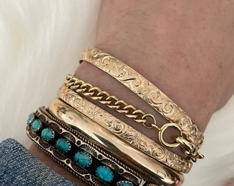 Whimsical or Retro Gold Stacking Cuff