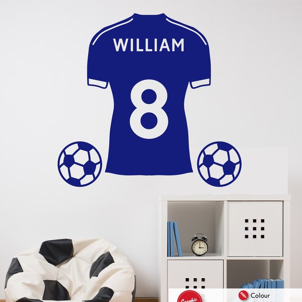 Football Shirt Wall Sticker Personalised Name & Number Boys Girls Bedroom Decal