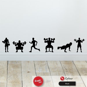 Gym Wall Stickers x6 Skirting Board Workout Vinyl Decals