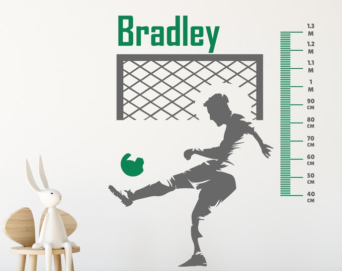 Football Wall Sticker Personalised Kids Growth Chart Childrens Bedroom Height Chart Vinyl Decal