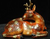 Old Chinese Hand Carving Red Glaze Porcelain Deer Statue quot QianLong quot Mark