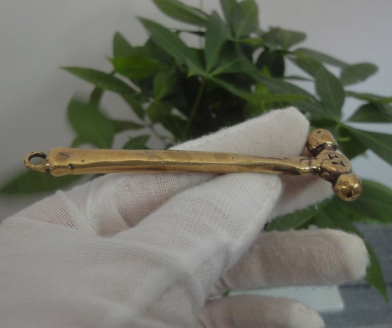 Retro Chinese Solid Brass Mini Hammer Pendant Key… - image 1