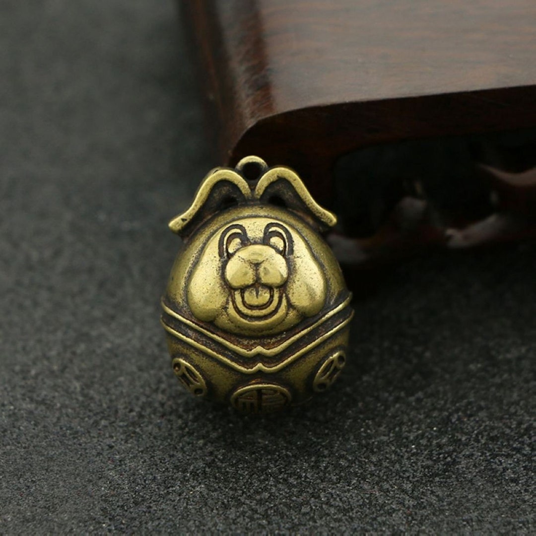 Retro Chinese Solid Brass Lucky Dog Statue Cute Small Pet Bell Etsy