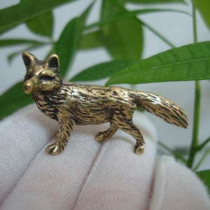 Antiqued Solid Brass Small Fox Animal Statue Figurine Sculpture w/ Gift Box