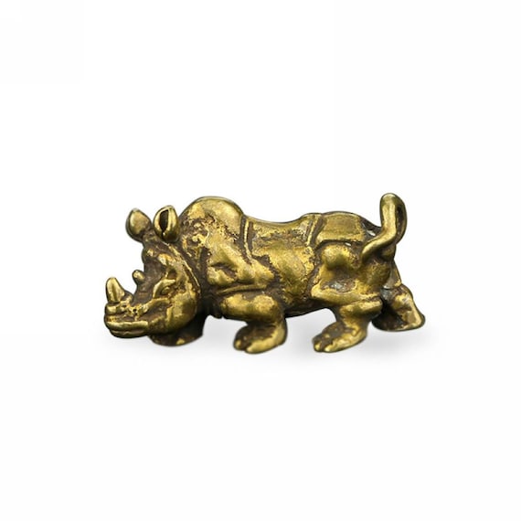 Chinese Bronze Rhinoceros Pendant: Antiqued Good … - image 1