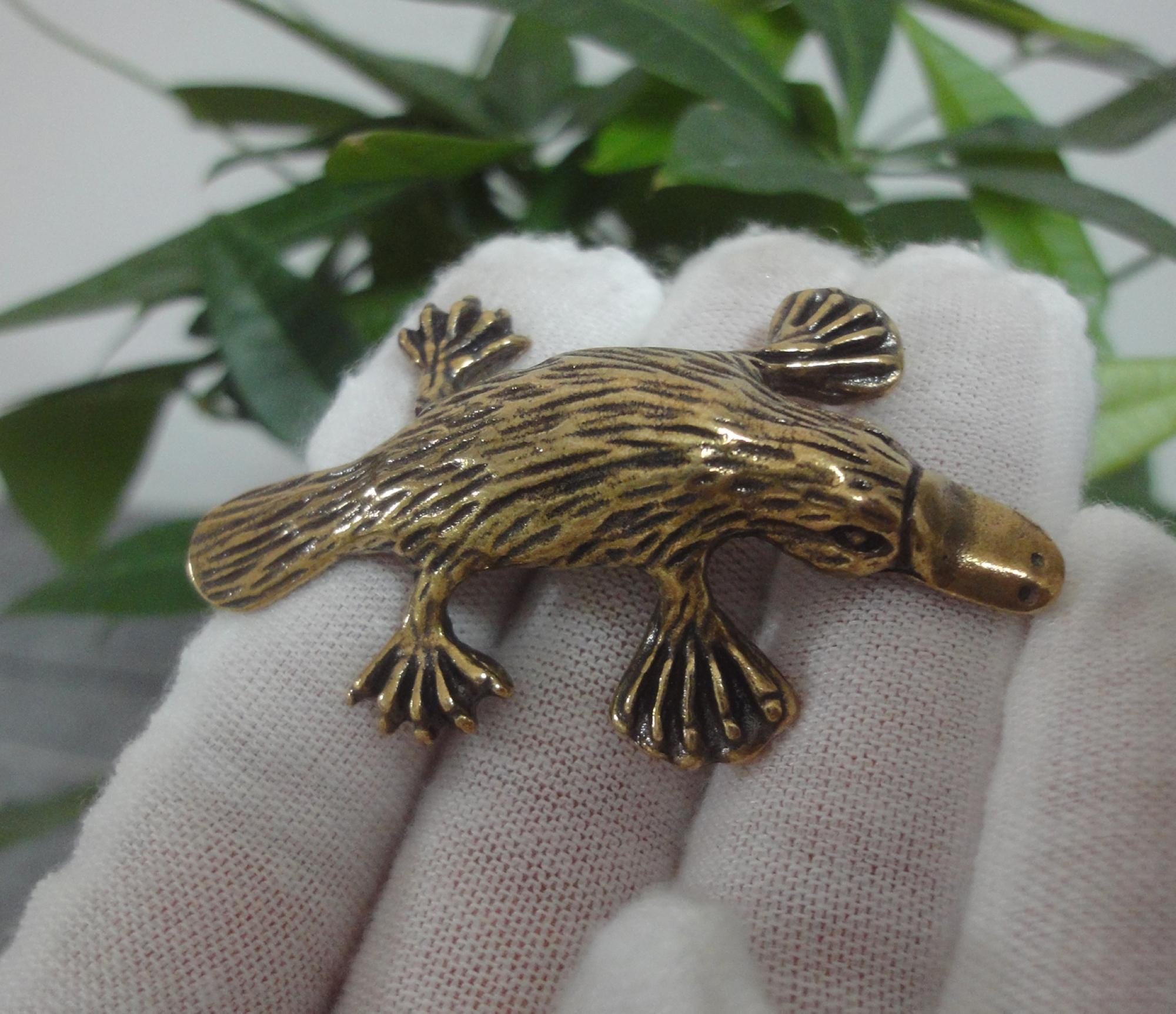 Vintage Solid Brass Platypus Figurine Ancient Animal Statue Home
