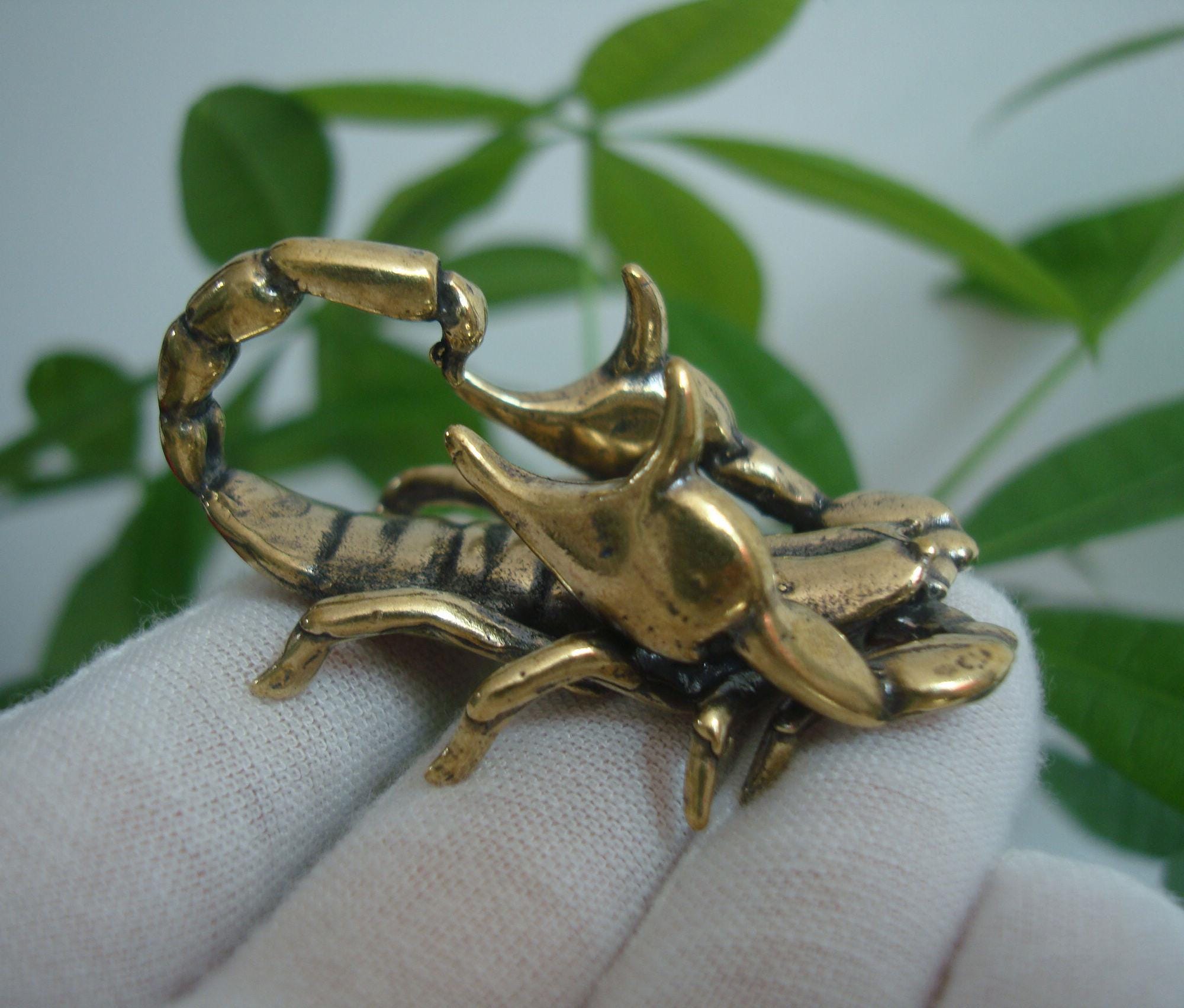 Antique Chinese Solid Brass Scorpion Statue Figurine Pen Holder