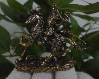 Escultura de estatua "Guan Gong" de caballo de montar de bronce sólido antiguo chino creativo