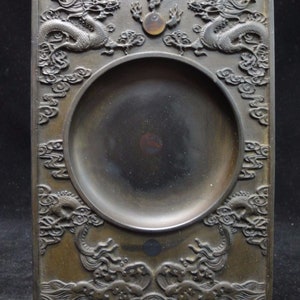 Old Chinese Hand Carving Dragons Ink Stone Rectangle Inkstone with Ink Stick