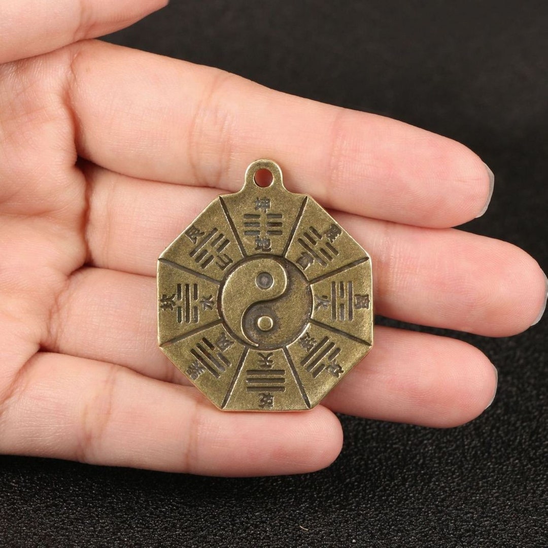 Ju Bao Bagua Antiqued Chinese Solid Brass Statue Pendant Etsy