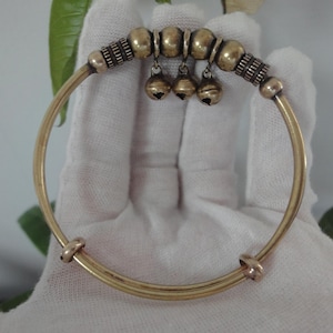 Antiqued Pure Brass Women Adjustable Bangle with Bells Bracelet 60MM