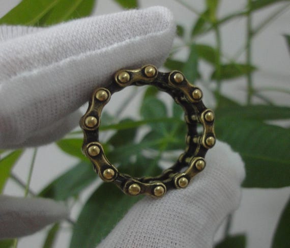 Antiqued Chinese Solid Brass Chain Shape Finger R… - image 6