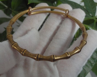 Chinese Antiqued Pure Solid Brass Bamboo Joints Women Bangle Bracelet