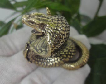 Statuetta Serpente In Ottone – Piccola Scultura Animale Per Arredamento Casa, Regalo, Decorazione Da Tavolo