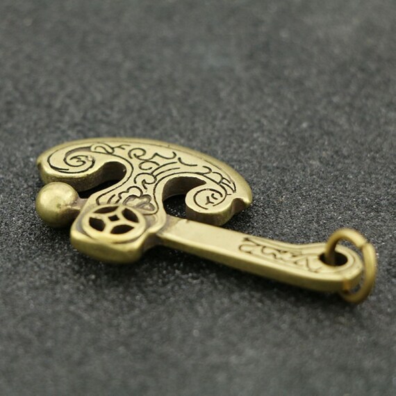 Chinese Old Handmade Solid Bronze Axe Pendant Key… - image 4