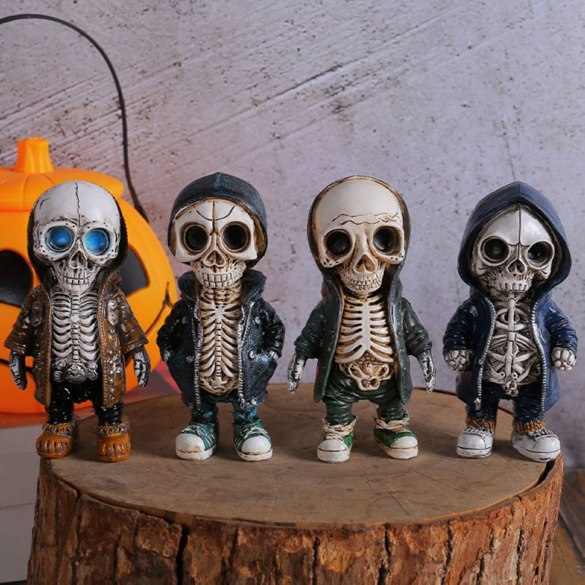 Resin Cool Skeleton Figures Halloween Skeleton Figurine Skull Horrible  Ornaments Car Instrument Panel Desk Decoration