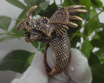 Antiqued Solid Brass Triceratops Dinosaur Statue Ring UK