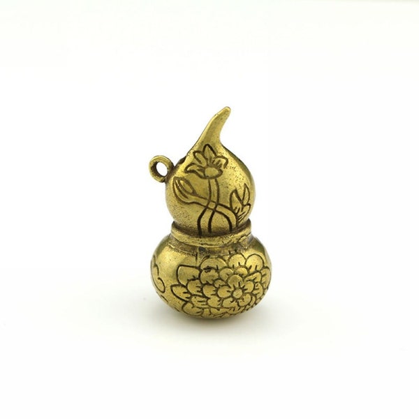 Beautiful Old Chinese Hollow Bronze Gourd Pendant Keyring