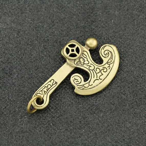 Chinese Old Handmade Solid Bronze Axe Pendant Key… - image 3