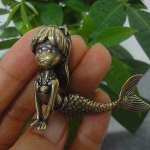 Curio Retro Massivem Messing Sea Tochter Meerjungfrau Figur Statue Dekoration