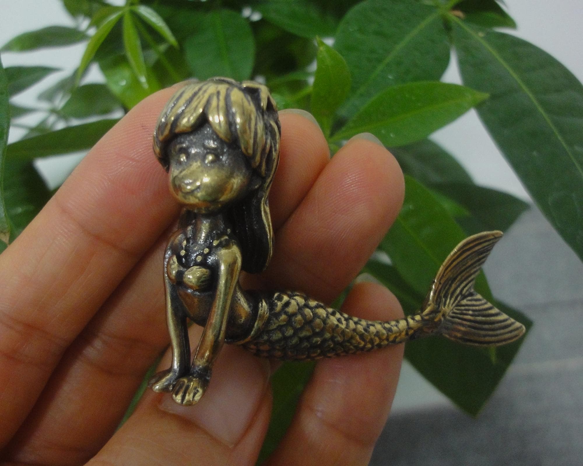 骨董品 レトロ 真鍮製 海の娘 人魚 置物 像 ホームデコレーション
