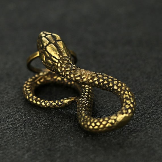 Retro Curio Chinese Solid Bronze Zodiac Snake Pen… - image 2