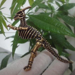 Antiqued Chinese Solid Brass Parasaurolophus Dinosaur Statue Figurine