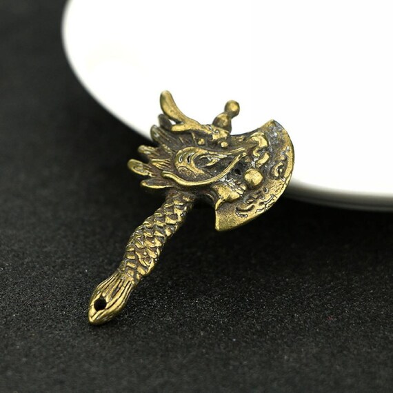 Retro Chinese Creativity Solid Bronze Dragon Axe Pendant Decoration
