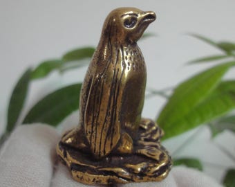 Estatua de pingüino de bronce macizo: figura de animal chino retro