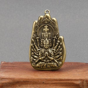 Old Chinese Solid Bronze Statue Thousand-hands &quot;Guanyin &quot;Buddha Keyring Pendant