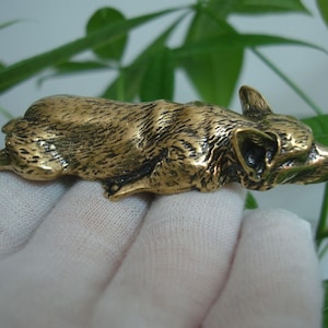 Antiqed Solid Brass Lovely Corgi Dog Statue Animal Figurines Desk Ornament Sculpture