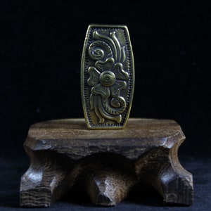 Belt Buckle Vintage Chinese Solid Brass Beautiful Flowers Belt Loop