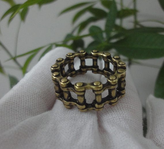 Antiqued Chinese Solid Brass Chain Shape Finger R… - image 5