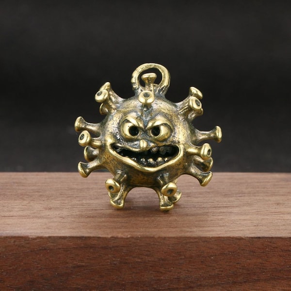 Retrol Chinese Solid Brass Cute Virus Charm Statue Pendant Keychain