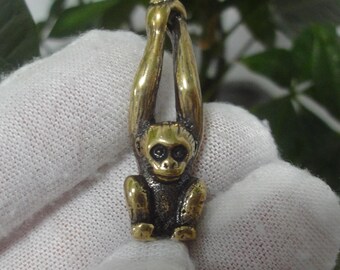 Retro Curio Chinese Solid Brass Zodiac Monkey Animal Statue Pendant