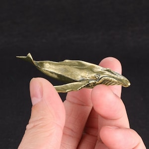 Vintage Retro Chinese Solid Brass Humpback  Whale Statue Figurines Kids Gifts