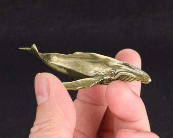 Vintage Retro Chinese Solid Brass Humpback  Whale Statue Figurines Kids Gifts